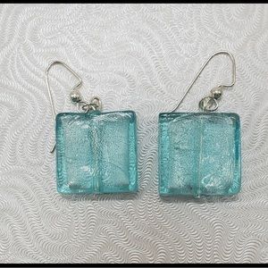 Aqua Blue Sea Glass Earrings Cold to Touch